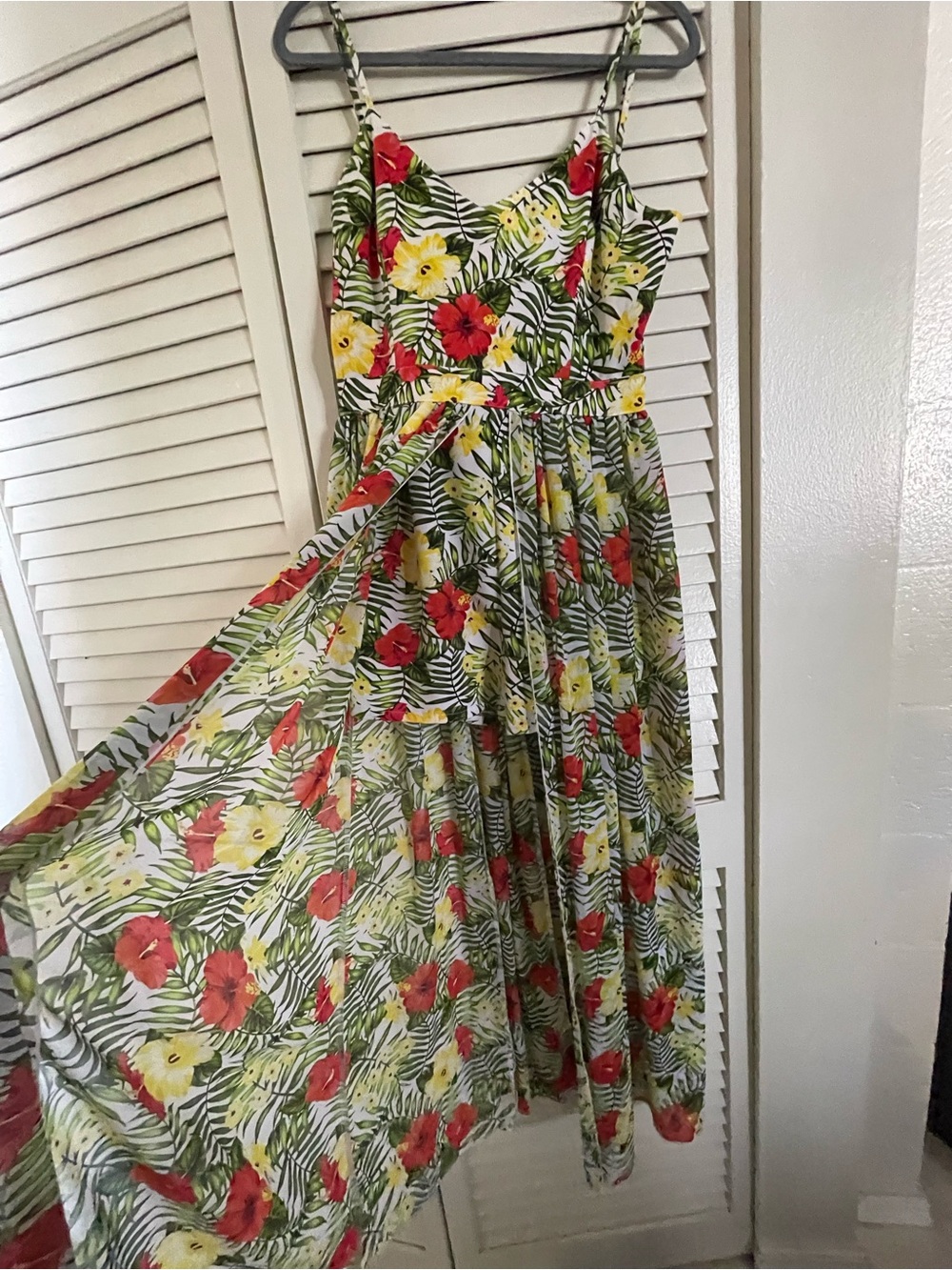 Floral Spaghetti Strap Romper Maxi Dress — Red & Yellow Hyacinth Flowers